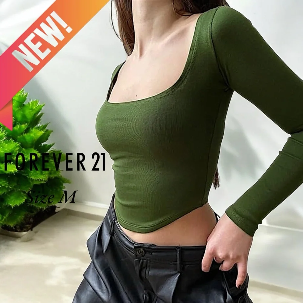 New Forever 21 Cypress Green Wide Neck Cropped Top - Picture 16 of 16